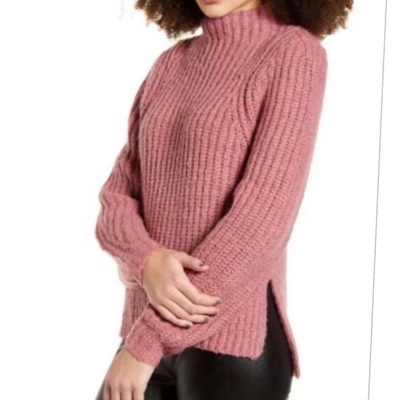 Leith Sweaters - LEITH Chunky Mock Neck High-Low Sweater